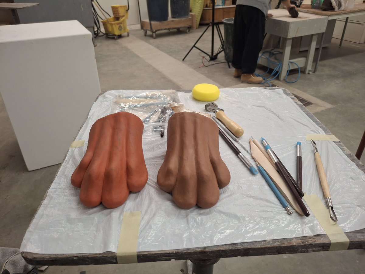Wendigosaurus's tweet photo. Been busy with university. I'm attempting to make a pair of wearable paws for myself. I was inspired by MagPieBones' demo paws but they don't sell them :( Only time will tell if I ended up making them too small #art #WIP #werewolf #furry https://t.co/K0K1sUGZLt