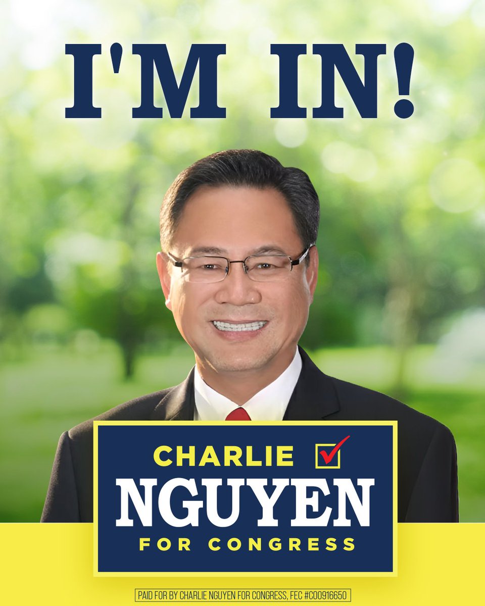 CharlieNguyenCA's tweet photo. It’s official!

I’m running for Congress to fight for the hardworking families of California and to stand up for the values that make our state strong. This campaign will be about the people of our community, and I’m honored to take this fight directly to the voters.

The work starts NOW!