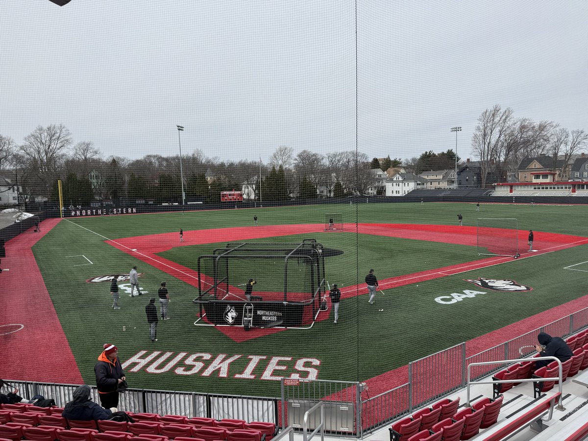 _JohnAvino's tweet photo. It’s a brisk day in Brookline for a home opener! @GoNUbaseball (6-7, 2-1 CAA) is finally back at Friedman Diamond, &amp; will get their home slate started against @Towson_BASE (6-7, 0-3). A fun @CAASports series with @Vispoli &amp; me gets started at 1p on @flosports! https://t.co/kP6LFXM4jG