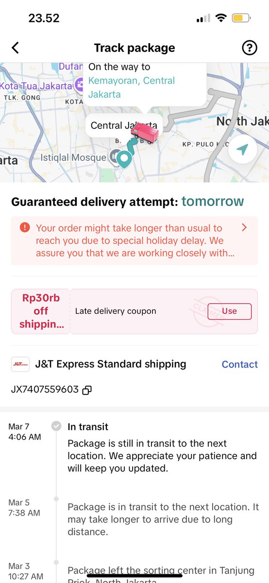 yuditov's tweet photo. @jntexpressid paket JX7407559603 pesen tgl 2,  tgl 7 udh sampe Jakarta gak sampe2. Ini gmn min? https://t.co/cTbwFDpNg9