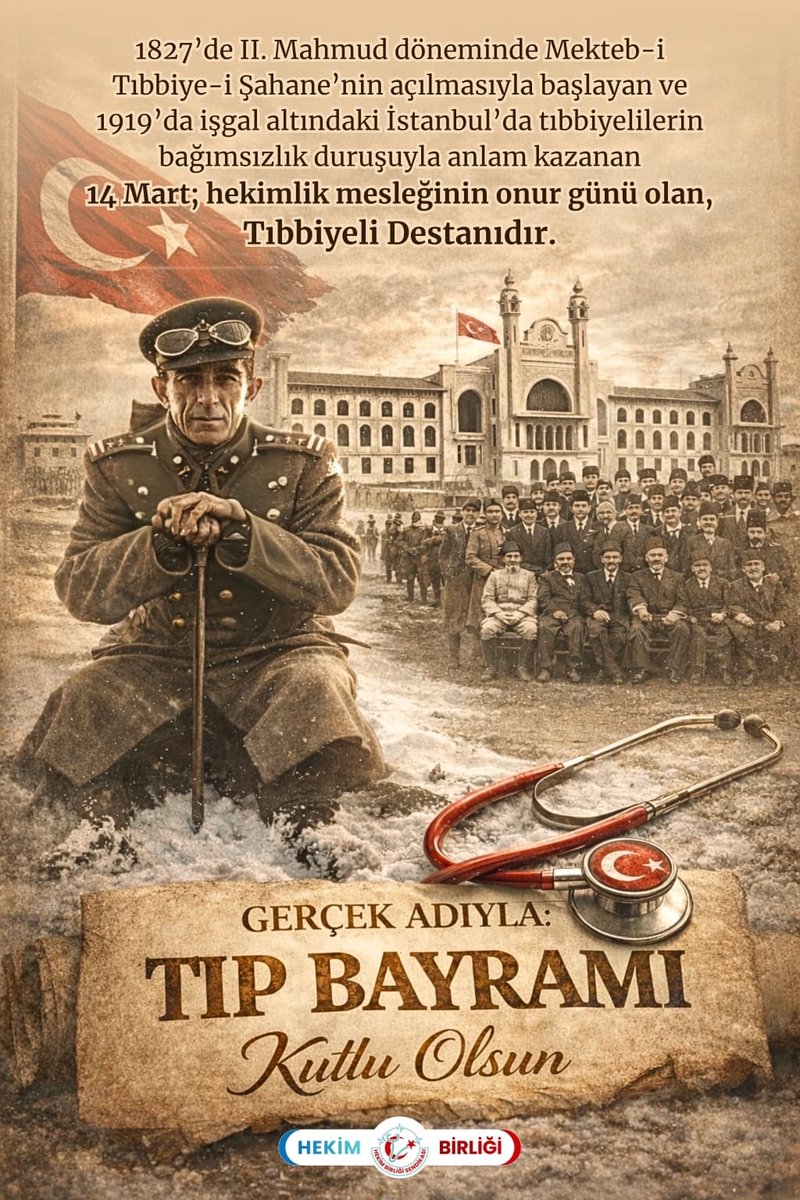 Sayın <a href="/drmemisoglu/">Prof. Dr. Kemal Memişoğlu</a>,

1827’de II. Mahmud döneminde Mekteb-i Tıbbiye-i Şahane’nin açılmasıyla başlayan ve 1919’da işgal altındaki İstanbul’da tıbbiyelilerin bağımsızlık duruşuyla anlam kazanan 14 Mart; hekimlik mesleğinin onur günü olan tıbbiyeli destanıdır.

Gerçek adıyla tıp