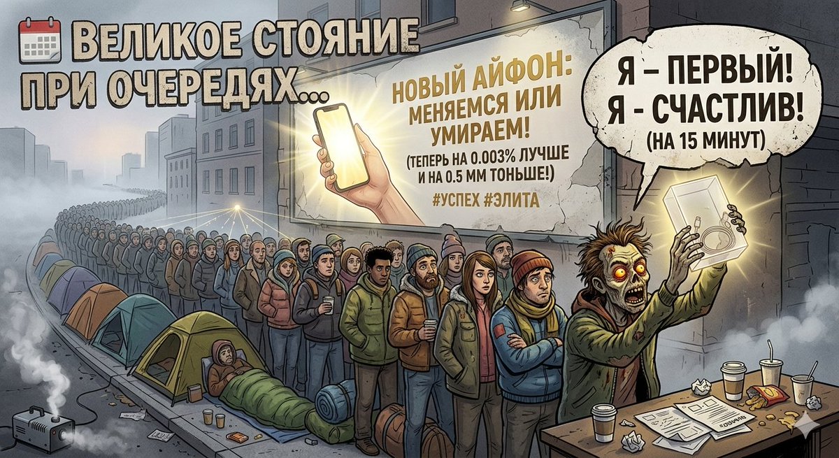 🚶 Великое Стояние: Как мы ищем счастье в очередях за новым айфоном и латте ☕️📲

В детстве мы ненавидели очереди в поликлинику или за колбасой. Но, повзрослев, мы превратили стояние в очереди в элитарный ритуал. Читать далее - t.me/schoolintegrit…