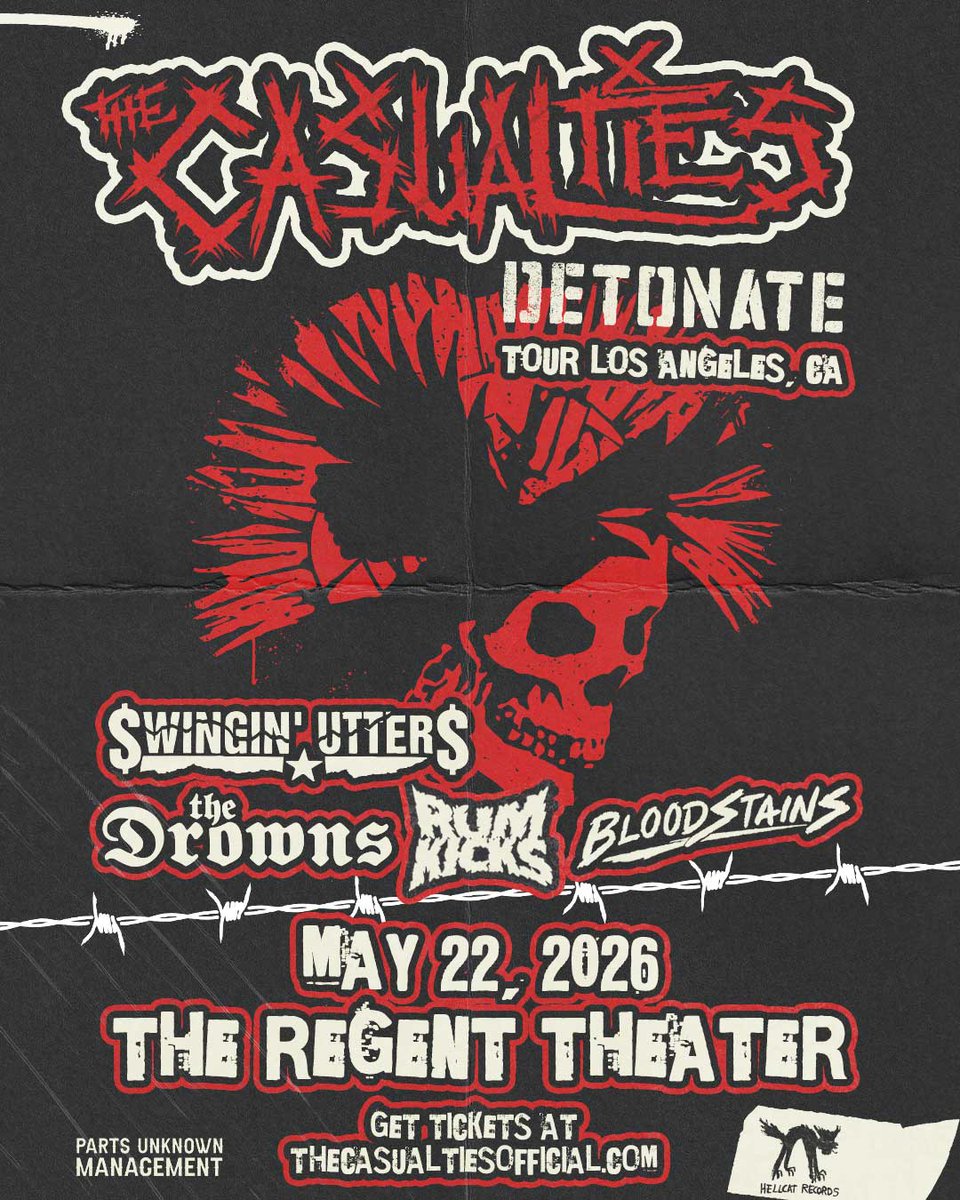 The_Casualties's tweet image. Los Angeles! You asked - we’re comin. Tickets are on sale NOW! 
Get tickets: ticketmaster.com/the-casualties…

#thecasualties #weareallwehave #detonate #peopleoverpower