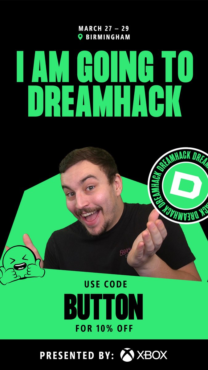 ButtonTwitch's tweet photo. It's almost time! 

Less that 2 weeks to go until @DreamHack Birmingham! 

Looking forward to seeing you all there! Please do come up and say hello if you see me around. :D

Still need a ticket? You can get still get 10% off using the code 'BUTTON'

#DHBirmingham #ad https://t.co/Z2oYQV1PrL