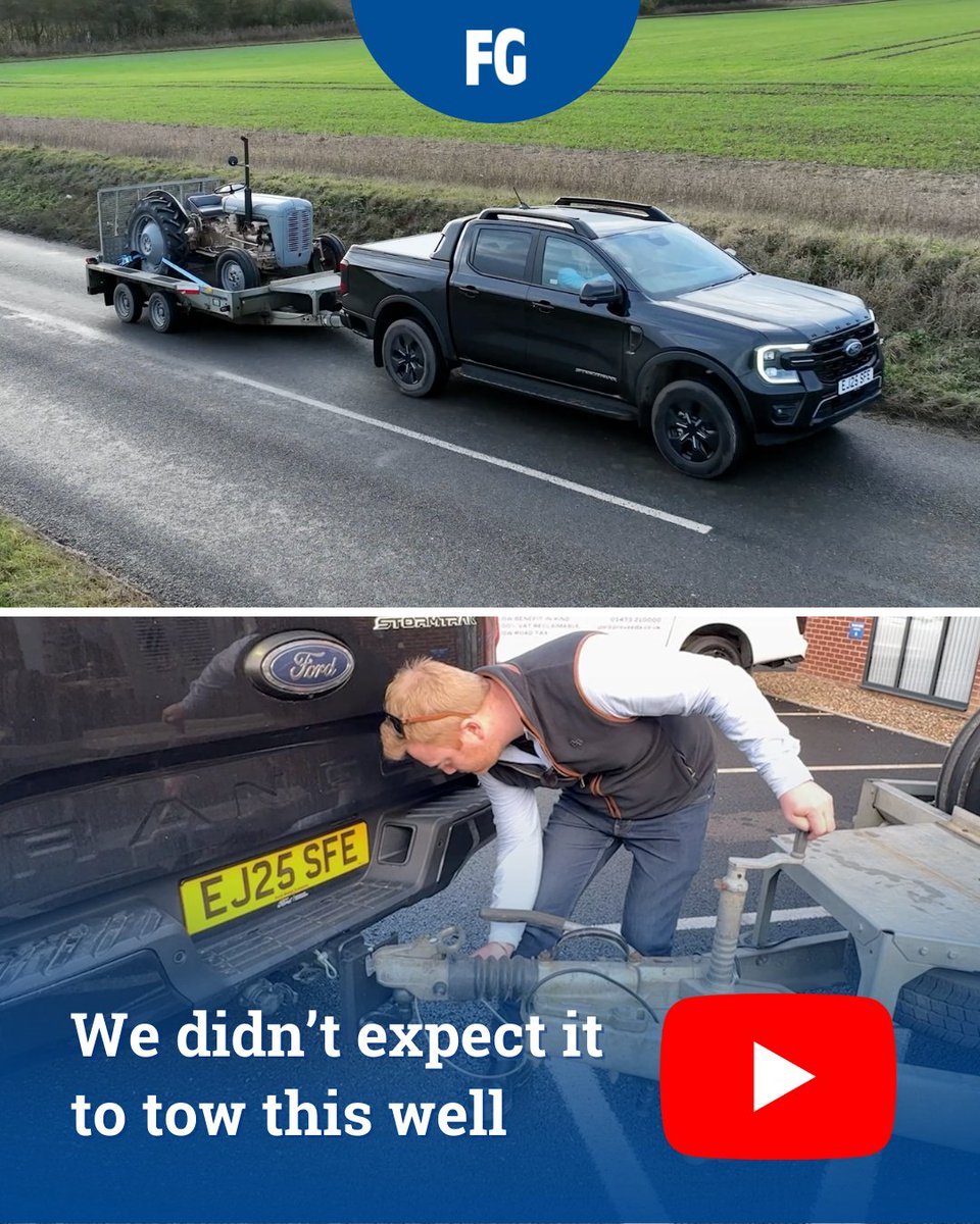 FarmersGuide's tweet image. 📣 youtu.be/C7QFIDyT6SA 📹 The new @Ford Ranger plug-in hybrid surprised us, especially when it came to #Towing 🛻 

Find out how director Greg Goulding finds hitching and towing a heavy trailer carrying a Ferguson 35 tractor 👆

#FarmersGuide #Machinery #FordRanger #Ford