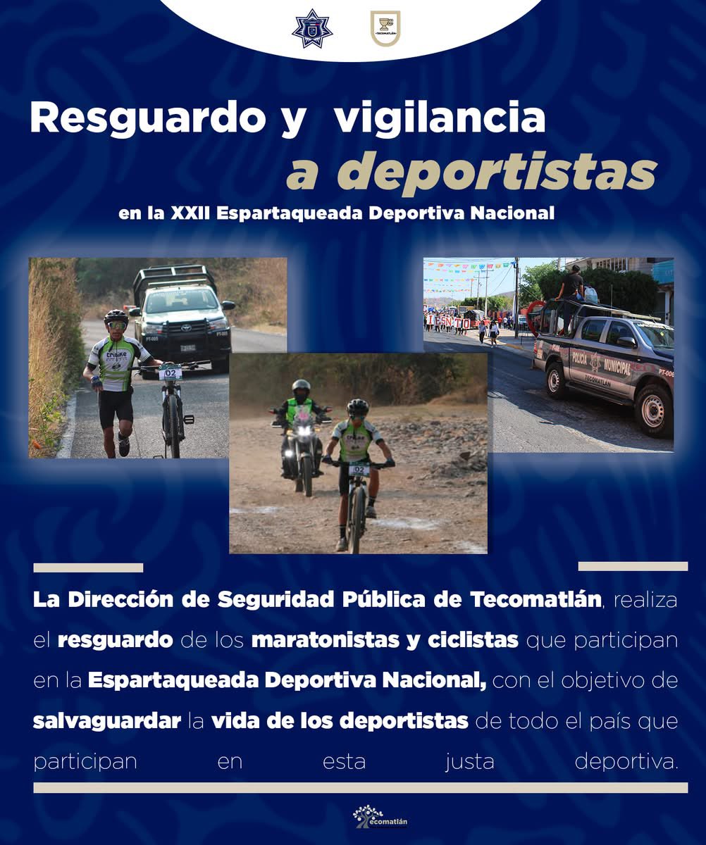 #SeguridadPúblicaTecomatlán||
🚨👮| ¡Seguridad para los deportistas! 
|| Con el objetivo de salvaguardar la vida de los deportistas que participaron en "Ciclismo" y "Maratón" en la "XXII Espartaqueda Deportiva Nacional”.