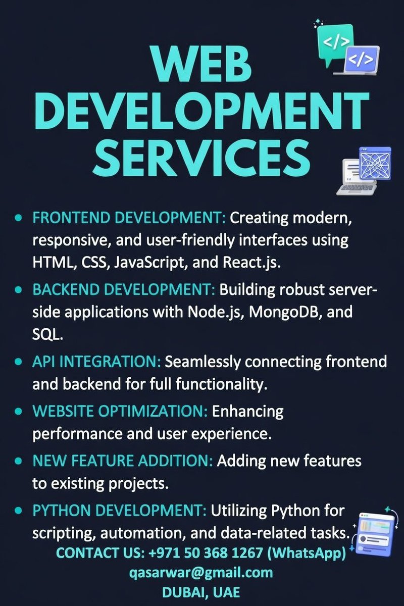 wardahjb3's tweet photo. Freelance Web Dev in Dubai: Modern sites with all these services. #WebDevelopment #NodeJS #Python #FreenlanceDeveloper https://t.co/hcDzb04OhO