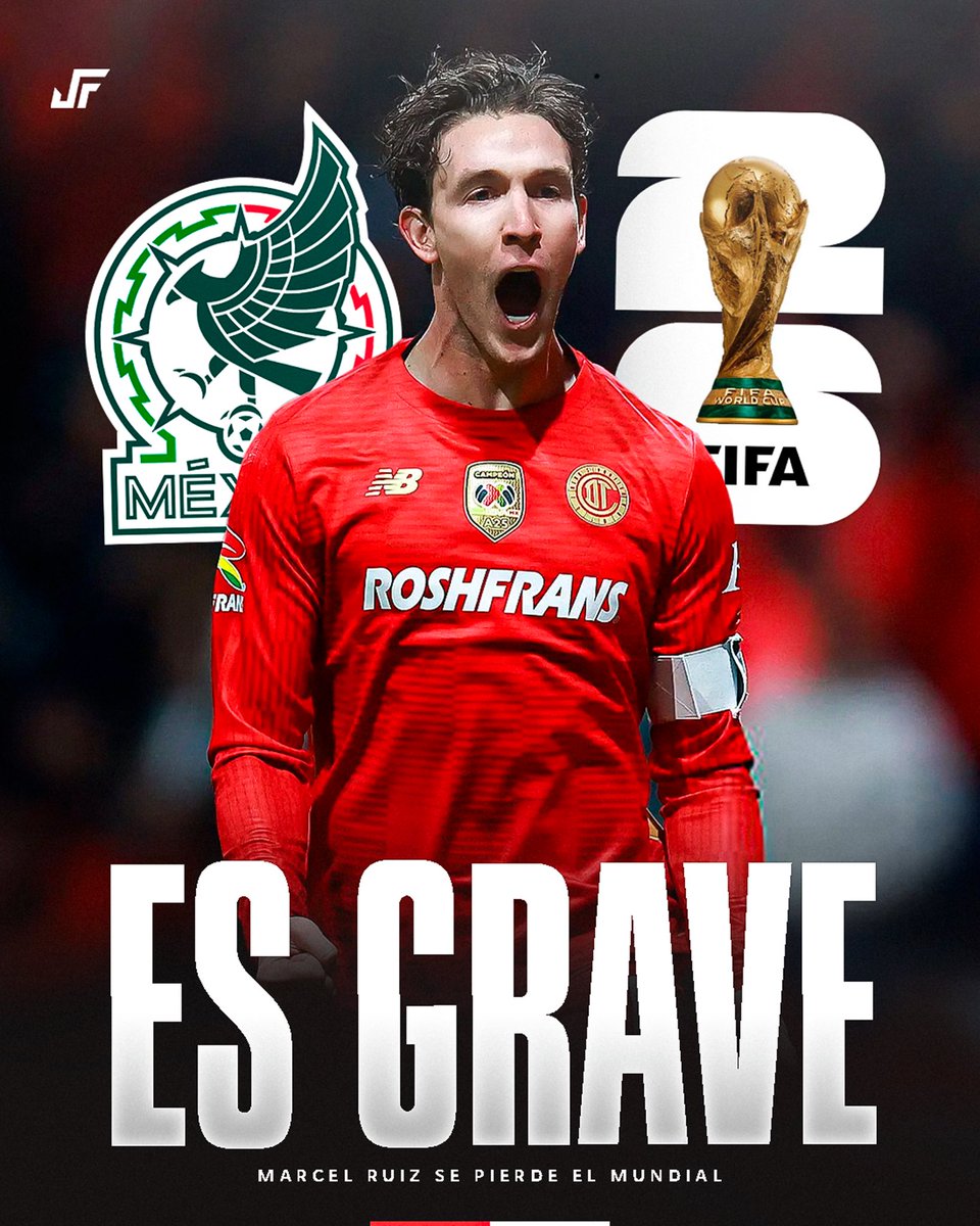 Jovenesfutmx's tweet photo. 🚨🇲🇽DE ÚLTIMA HORA: MARCEL RUIZ SE QUEDA SIN MUNDIAL 🏆

El jugador de Toluca sufrió rotura de ligamento cruzado tras salir lesionado en el partido contra San Diego FC

🥲Baja muy importante para la Selección Mexicana https://t.co/u3VPDQeIqV