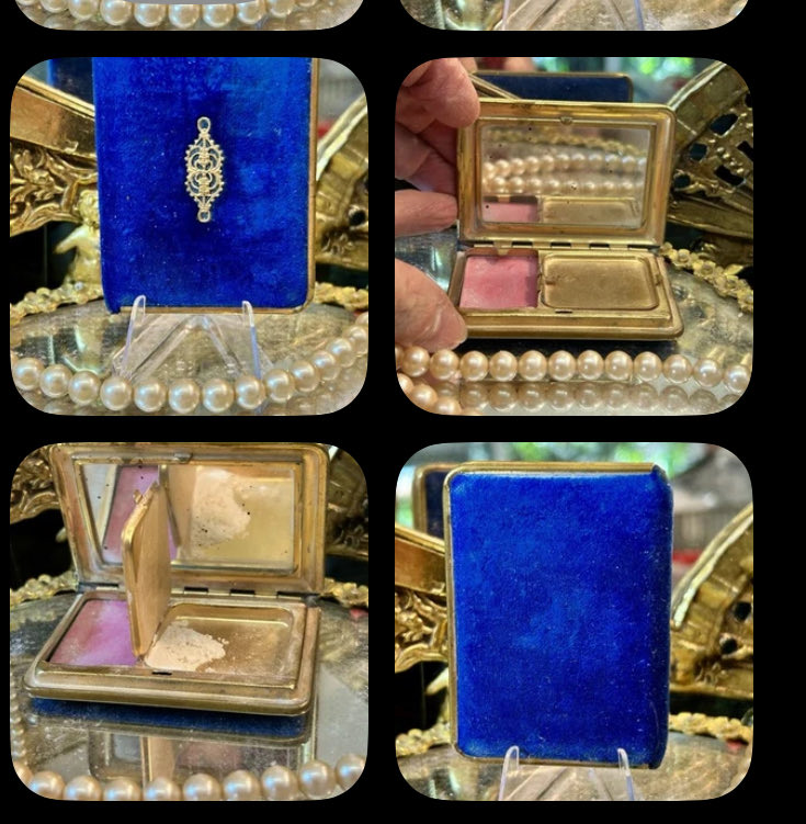 DARLINGXXDARLA's tweet photo. Vintage Velvet Cobalt Blue Book Compact Gold Filigree Mirror Powder Rouge Case #VintageCompact
#BookCompact
#VintageVanity
#VelvetCompact
#PowderCompact
#1930sCompact
#1940sCompact
#VanityCollectible
#VintageMakeupCompact
#AntiqueVanity
 https://t.co/TnzOVFO41L #eBay via @eBay https://t.co/r9lnVvqwbl