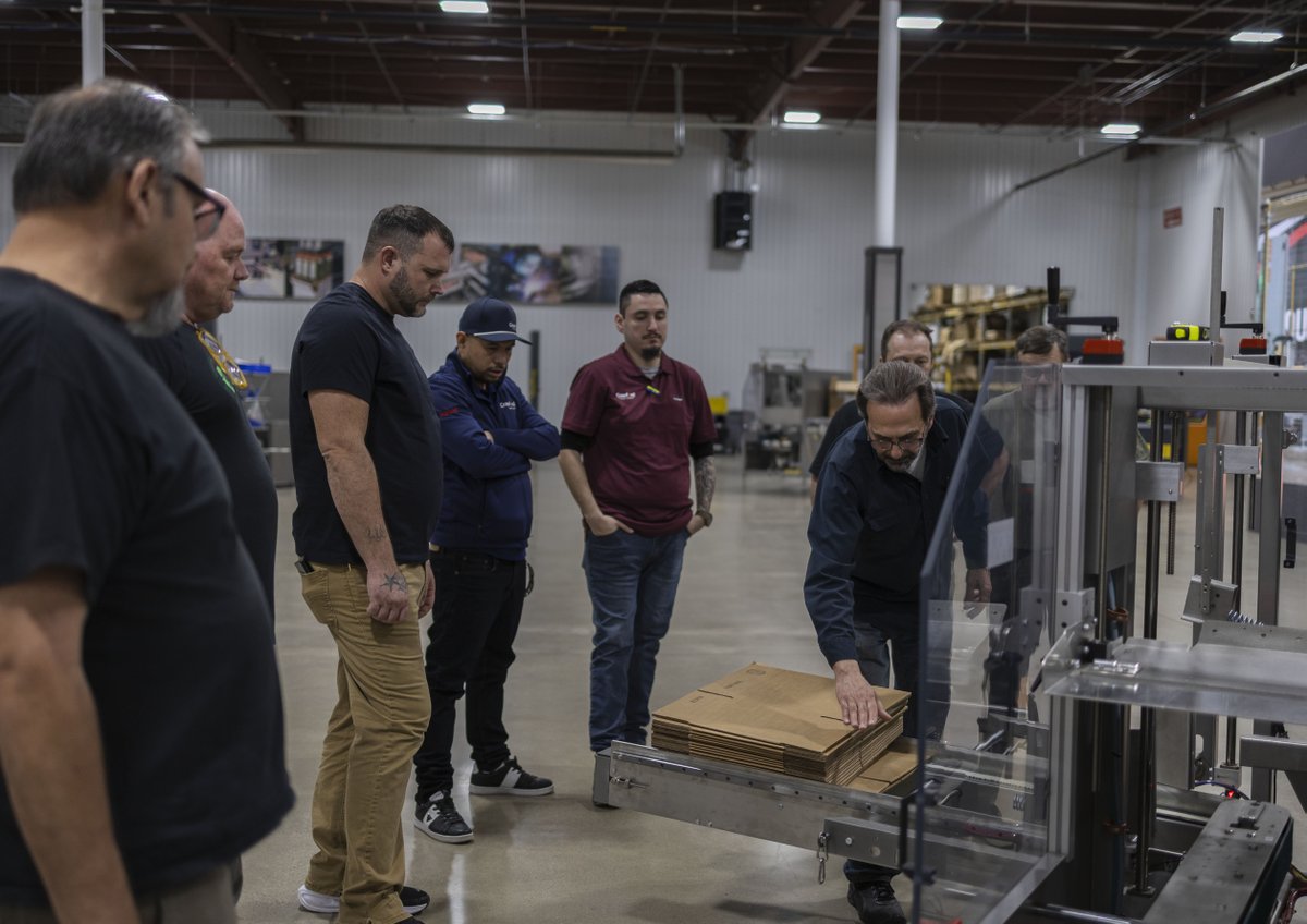 combipackaging's tweet photo. This week we hosted end users for an in-depth technical training on end-of-line packaging equipment. Technicians learned during hands-on case former and case sealer lessons, gaining operational skills on everything we offer. We’re excited for you to put these skills to work! https://t.co/yVpNDTG61k