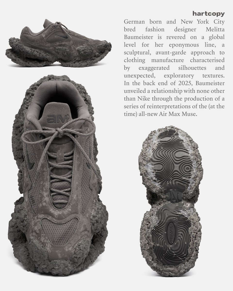 fullress's tweet image. 【2026年 発売予定】
Melitta Baumeister x NIKE AIR MAX MUSE (メリッタバウマイスター ナイキ エア マックス ミューズ)

fullress.com/melitta-baumei…
hartcopy