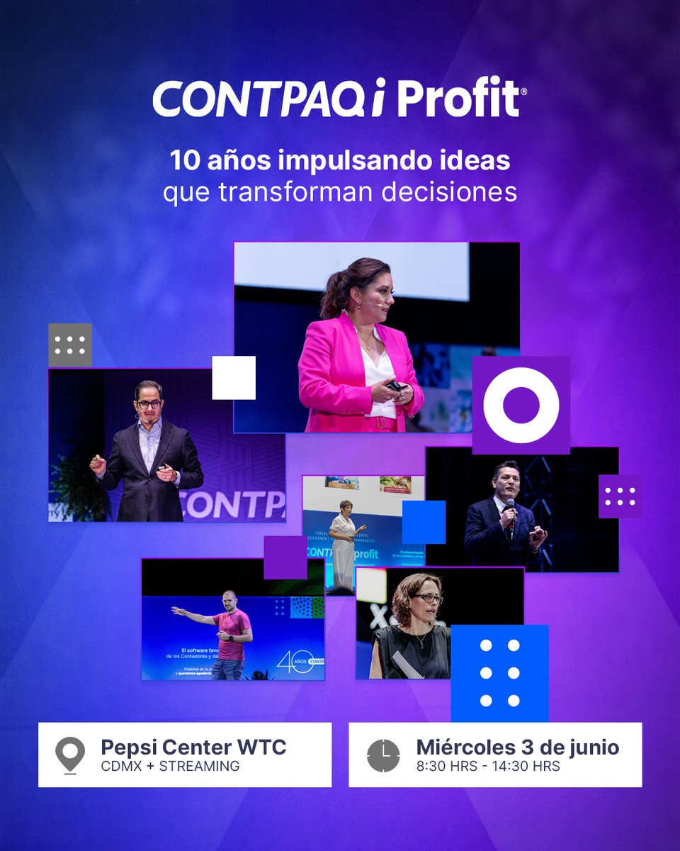 Durante más de una década, #CONTPAQiProfit ha reunido a líderes, expertos y empresarios para compartir ideas que impulsan mejores decisiones.

En 2026 celebramos 10 años de este gran encuentro empresarial. 🚀

Muy pronto podrás registrarte GRATIS.

#Emprendedores #PyMEs #México