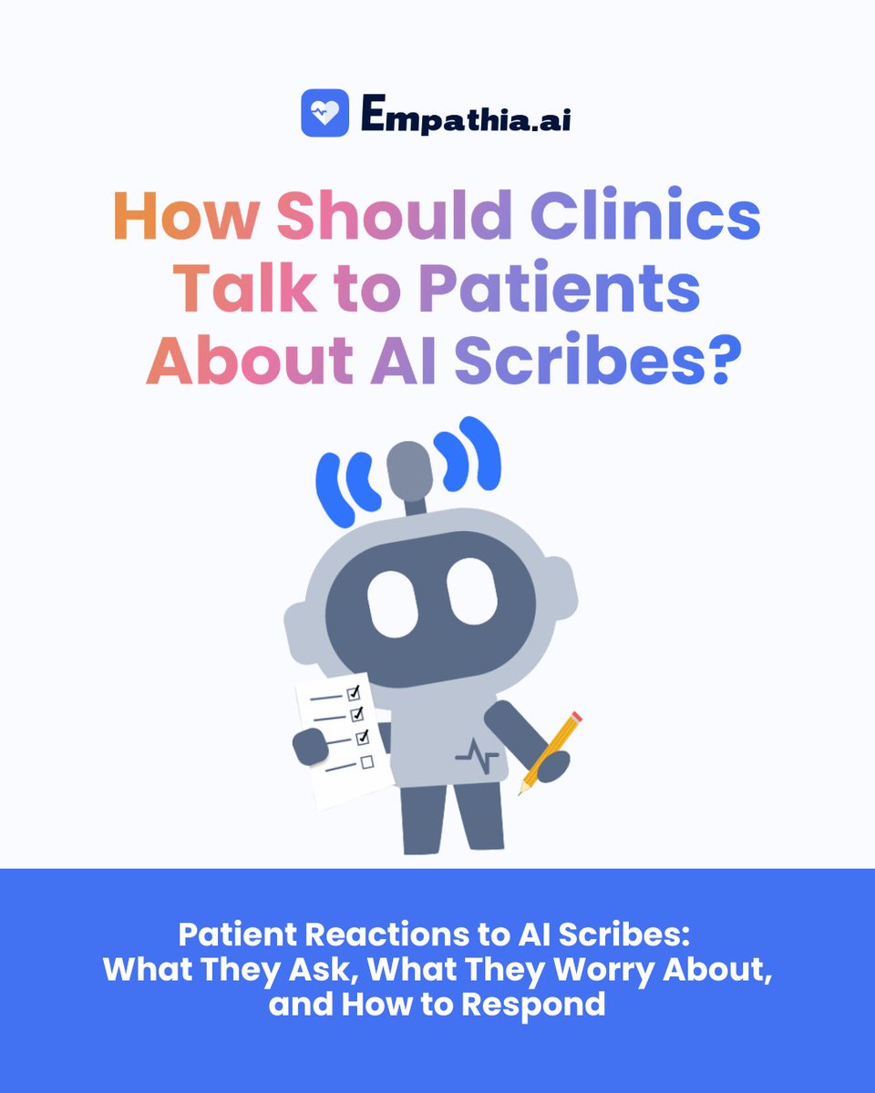 empathiaAI's tweet photo. 📣 How Should Clinics Talk to Patients About AI Scribes?

🔗 https://t.co/EZm5WWOAUf

#HIPAACompliant #PhysicianBurnout #AIMedicalScribe #EMMAAI #AIMedicalAssistant https://t.co/xzWTGNPJbG