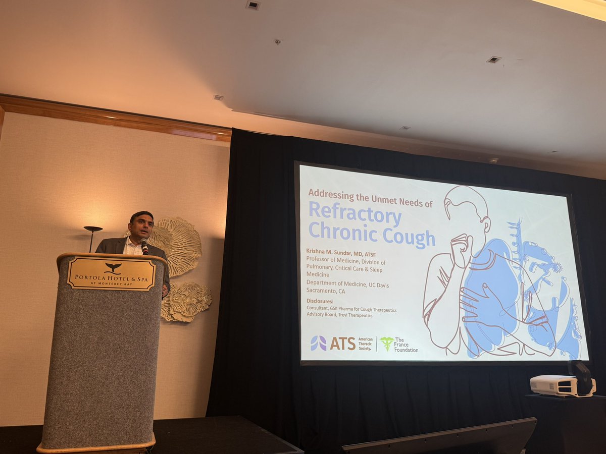 CalThoracic's tweet photo. Dr. Krishna Sundar from @UCDavisHealth presenting a joint presentation by @atscommunity and @FranceFound at @CalThoracic on refractory chronic cough. https://t.co/I4MYvdGRhh