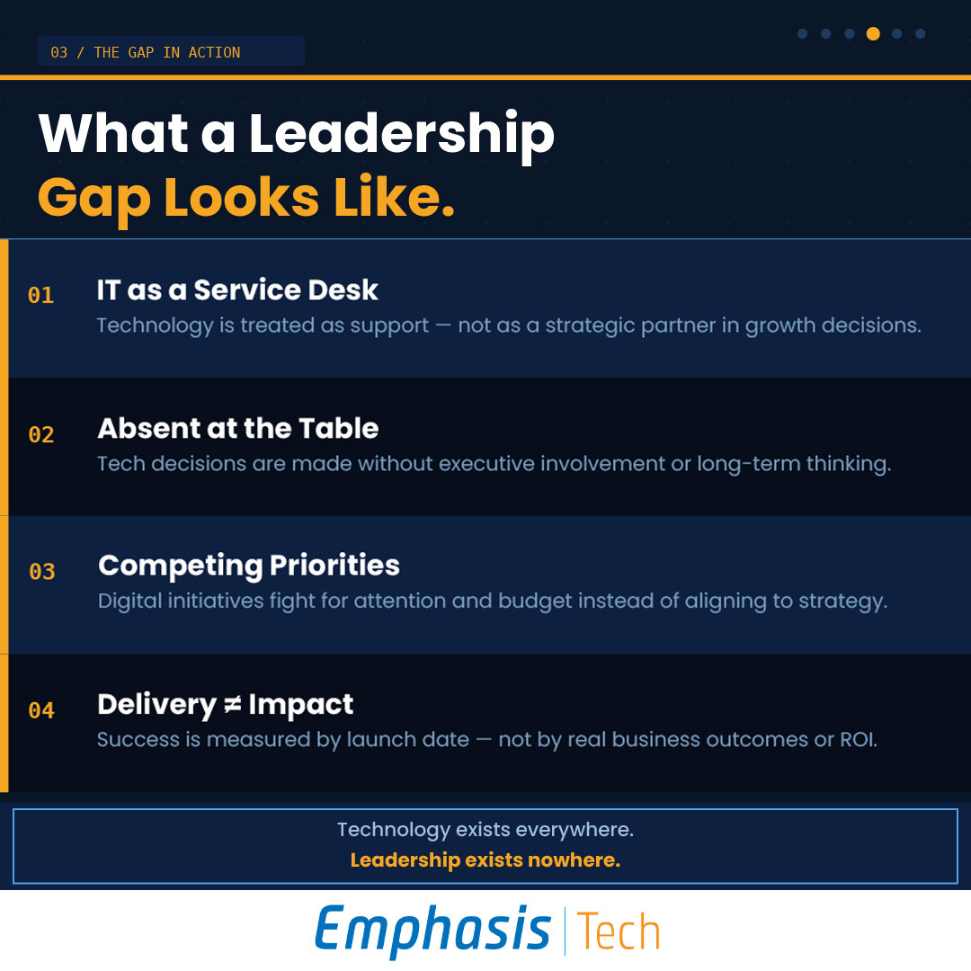 emphasis_tech's tweet photo. Most IT problems are actually leadership problems.
Here's what that looks like - and how to fix it. 🧵👇

#TechLeadership #CIO #EmphasisTech https://t.co/pT7KQZcWBG