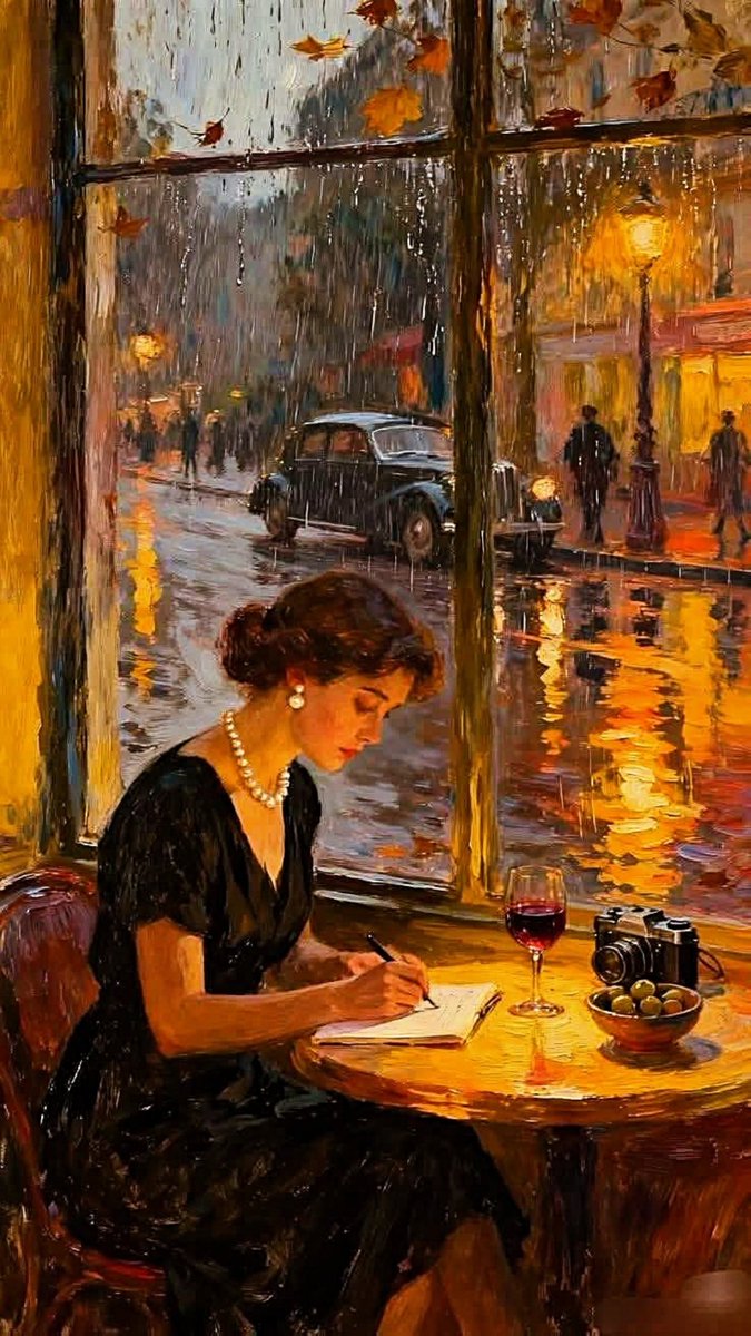🌧️

While the city rushes beneath the rain, someone writes what the soul cannot 
keep silent... 🖌️🌹