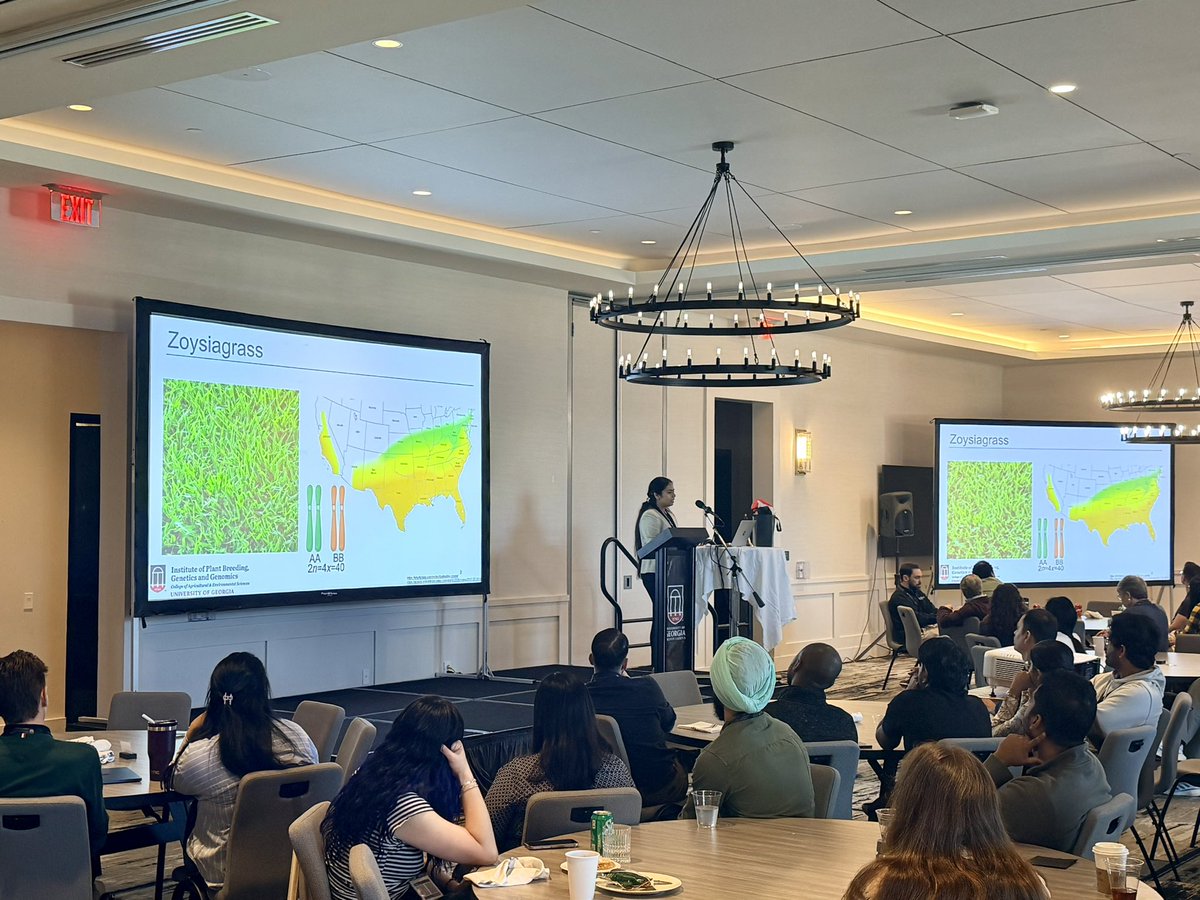 PhillipVines's tweet photo. What a great time at the @PBGGatUGA retreat this week! Dr. Schwartz and I are super proud of @kamal_dhillon24 for her hard work and outstanding effort. First place finish in PhD section and she won the People’s Choice Award! All presentations were great! @ugatiftonturf https://t.co/2wsAKX9tCP