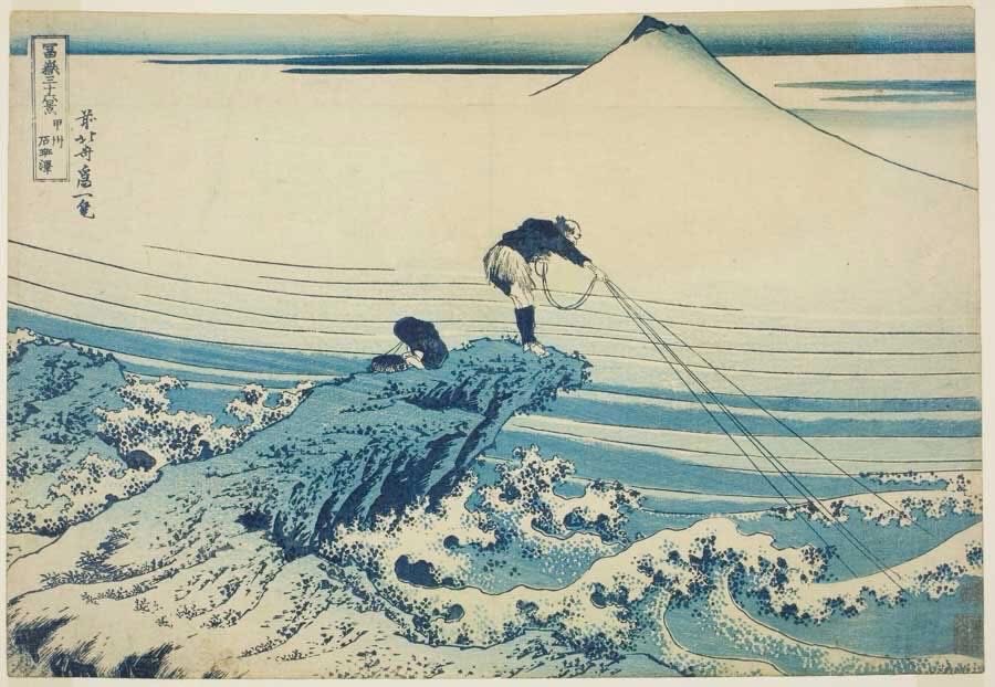BarabbasART's tweet photo. 『甲州石班澤(こうしゅうかじかざわ)』

『富嶽三十六景』の中で私が一番好きな作品。
為一(いいつ)時代。

構図や発想の晴々しく雄大な感じに、清々しい気分にさせられます。

辞世の句にも繋がるような、柔らかさ。

『HOKUSAI 葛飾北斎物語』
本日、戸塚区民文化センター さくらプラザ・ホール にて。

語り、古楽アンサンブル、映像、踊り。

とても佳きハーモニーとなっております。

今日は、北斎の作品に出て来る空のように、神奈川は天気が佳いです。

是非、ご一緒いただきたいです。

https://t.co/Xi0zIV0IaZ

#葛飾北斎
#HOKUSAI
#小川加恵
#久世孝臣
#奥山ばらば
#堀口茉純