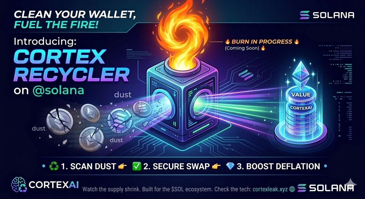 cortexleak's tweet photo. Is your wallet cluttered with "dust" tokens you can't even swap? 🧹💼

We built the CortexAI Recycler to do the dirty work for you. One interface. Total control. Turn those leftovers into value and prepare for the ultimate burn.

The $SOL ecosystem has never been this clean. 💎

Video highlights: ✅ Instant token scanning ✅ Simple "Recycle" flow ✅ Real-time deflation metrics
Test the UI: https://t.co/GRb7OKPzBs 🌐
Burn mechanism goes live with the contract launch—don't miss the spark! 🔥
CC: @solana @aeyakovenko @0xMert_ @JupiterExchange @blknoiz06 @DegenNews @phantom @bonk_inu

#Solana #CortexRecycler $CORTEXAI $SOL #DeFi #Web3 #CryptoCommunity #CleanYourWallet