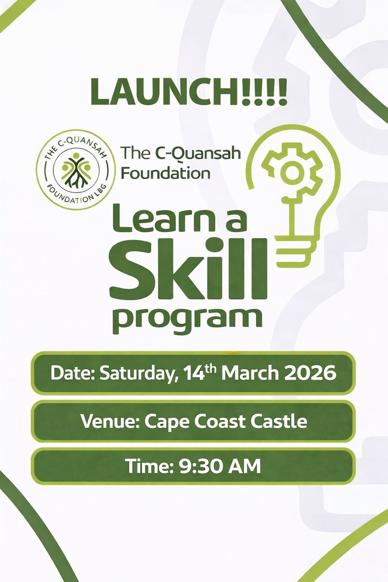 quansah_c's tweet photo. The C-Quansah Foundation is happy to launch the Learn a Skill Program aimed at empowering young people with practical skills for the future. https://t.co/kimkFb3y4y