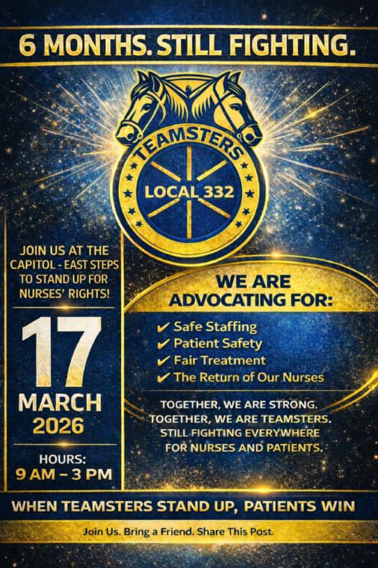 MIAFLCIO's tweet image. In snow, rain, and shine Teamsters Local 332 nurses have been on strike for a fair contract that allows them to provide the best care for patients — and they're bringing that fight to the Capitol. Join them. They deserve a fair contract now. #Solidarity #1u