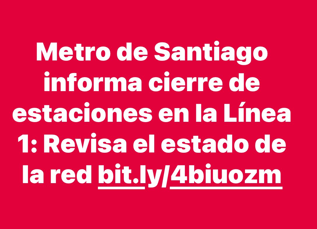 13/3/2026 #AHORA |🚨Metro de Santiago informa cierre de estaciones en la #Línea1. 

Revisa el estado actual de la red en tiempo real antes de viajar: metro.cl/el-viaje/estad…
Por ahora todo operativo en la mayoría de las líneas, pero confirma siempre. ¡Cuida tu trayecto! 🚇
