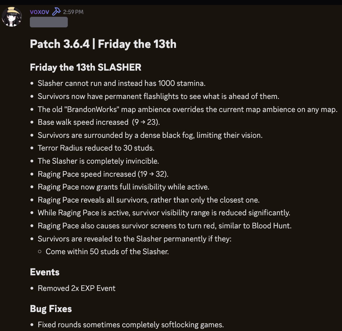 Forsaken_News's tweet image. 🚨UPDATE🚨

The Friday the 13th Update has released in new server!

📢This information comes from the Official Forsaken Server.📢

#Forsaken #forsakenroblox #slasher #slasherforsaken