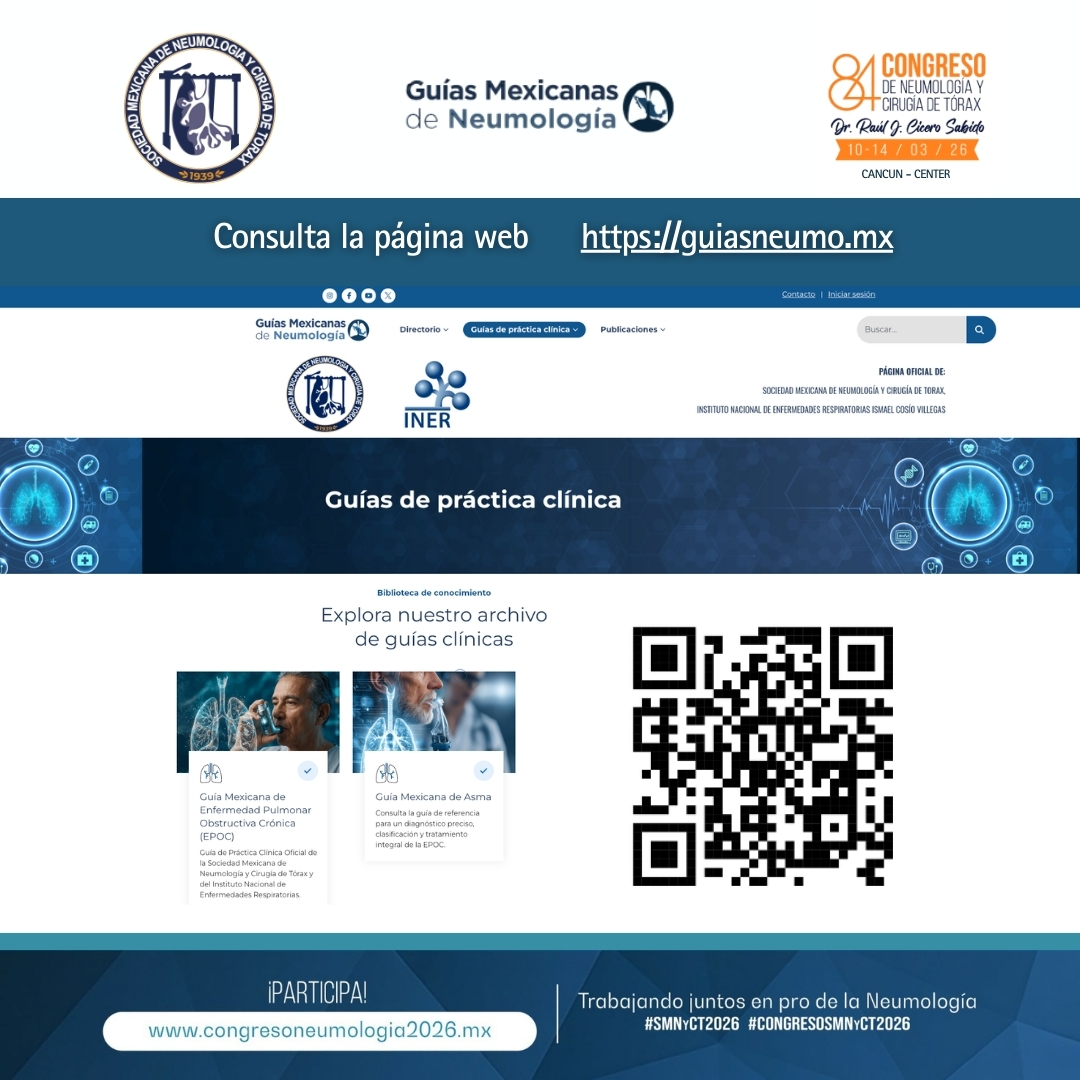 SMNYCT's tweet photo. ¡Las Guías Mexicanas de Neumología listas y al alcance de todos!

¡Visita el sitio web!

Escanea el código QR o visita:
https://t.co/EXU46Dasaz

Trabajando juntos en pro de la Neumología. https://t.co/n8DAMyvzzV