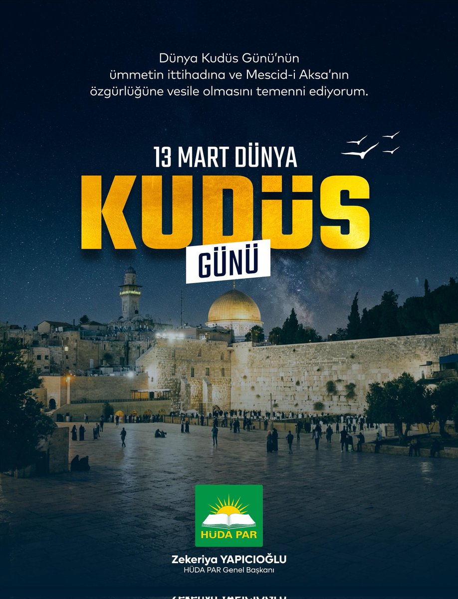 Dünya Kudüs Günü...

Bu gün; Kudüs’ün işgal altında olduğunu hatırlamak, Mescid-i Aksa’nın özgürlüğü için ses yükseltmek ve ümmetin ortak sorumluluğunu hatırlatmak içindir.

Siyonist işgal çetesi yıllardır Filistin’de kan dökerken, hamisi ABD’nin desteğiyle bölgeyi ateşe atmaya