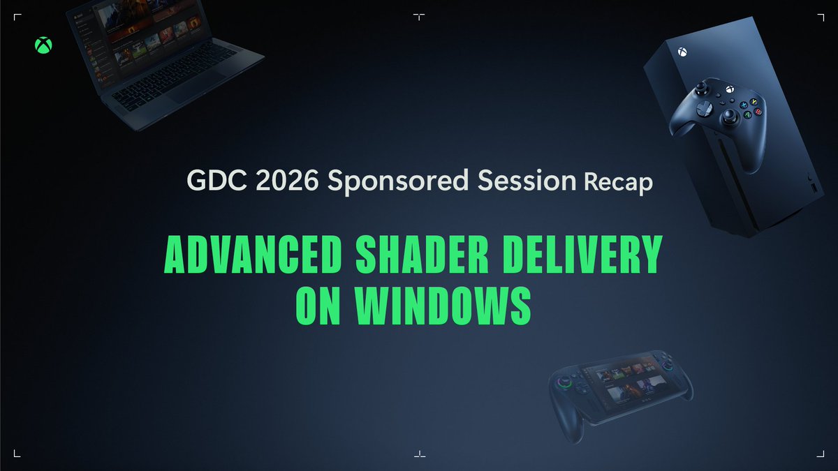 XBOXGameDev's tweet photo. Xbox at GDC 🖥️ Advanced Shader Delivery on Windows

Missed this session? The DirectX team talked about the innovations they’re bringing to shader compilation, to streamline deployment and improve the player experience across the PC ecosystem.

More in the recap:
https://t.co/lbKBzQ9mup