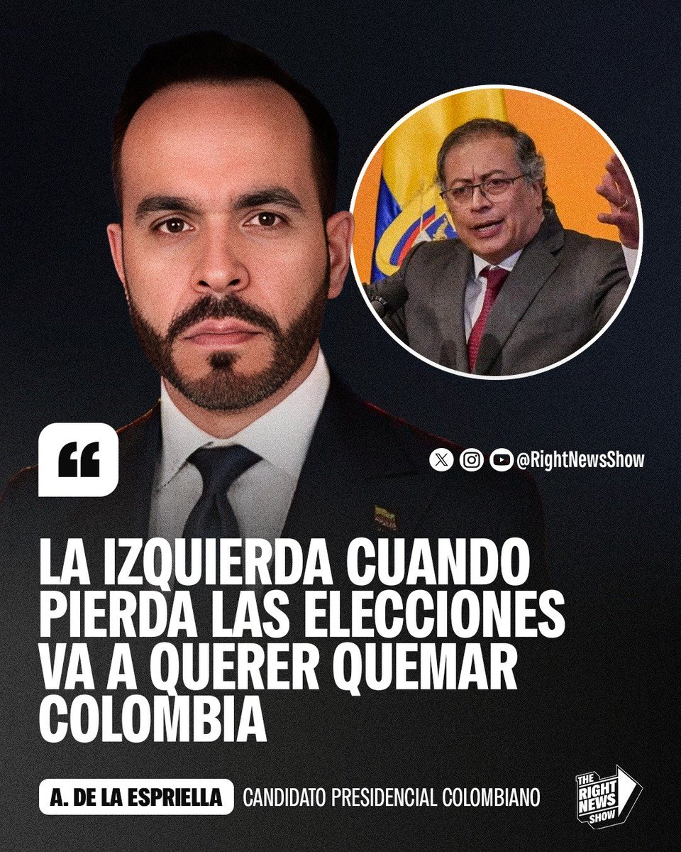 RightNewsShow's tweet photo. 🚨🇨🇴 | #URGENTE El candidato derechista Abelardo de la Espriella: "La izquierda cuando pierda las eleciones va a querer quemar Colombia". https://t.co/9rU6m1nfpY