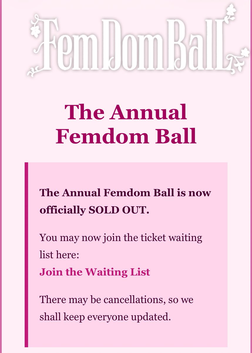 The Annual Femdom Ball is now officially SOLD OUT.
You may now join the ticket waiting list here: 
tickettailor.com/all-tickets/hd… 👑
