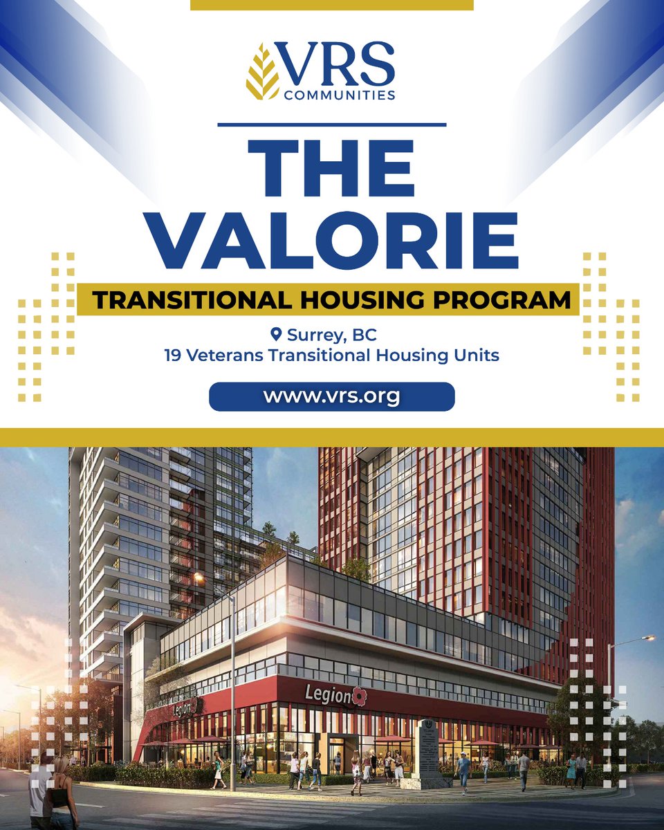 VRSCanada's tweet image. The Valorie – Transitional Housing Program

📍 Surrey, BC
🏠 19 Veterans Transitional Housing Units

The Valorie provides transitional housing for veteran
Learn more at vrs.org

#VeteransHousing #TransitionalHousing #SurreyBC #SupportOurVeterans #HousingStability