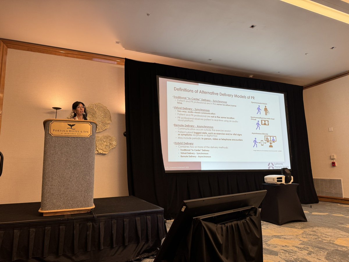 CalThoracic's tweet photo. Time for a debate! Aimee Kizziar, RRT from @UCDavisHealth argues that virtual pulmonary rehab is ready for prime time at @calthoracic 2026! Arguing the con is Julia Rigler, RRT from @UCSFHospitals. https://t.co/qRjAt0CAGW