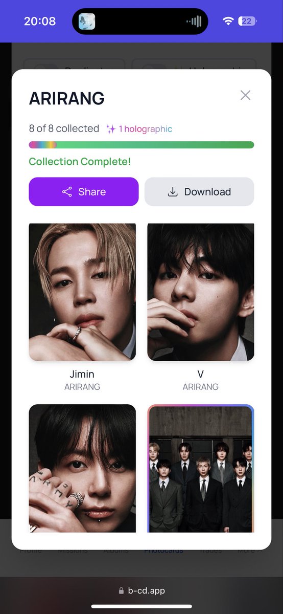 Nymphadora_91's tweet photo. @b_cdapp I am absolutely loving the Arirang photocards, but at the same time I am really sad they are no longer white 🥲 the lore the memories 💜 https://t.co/U1nFiy7AVr