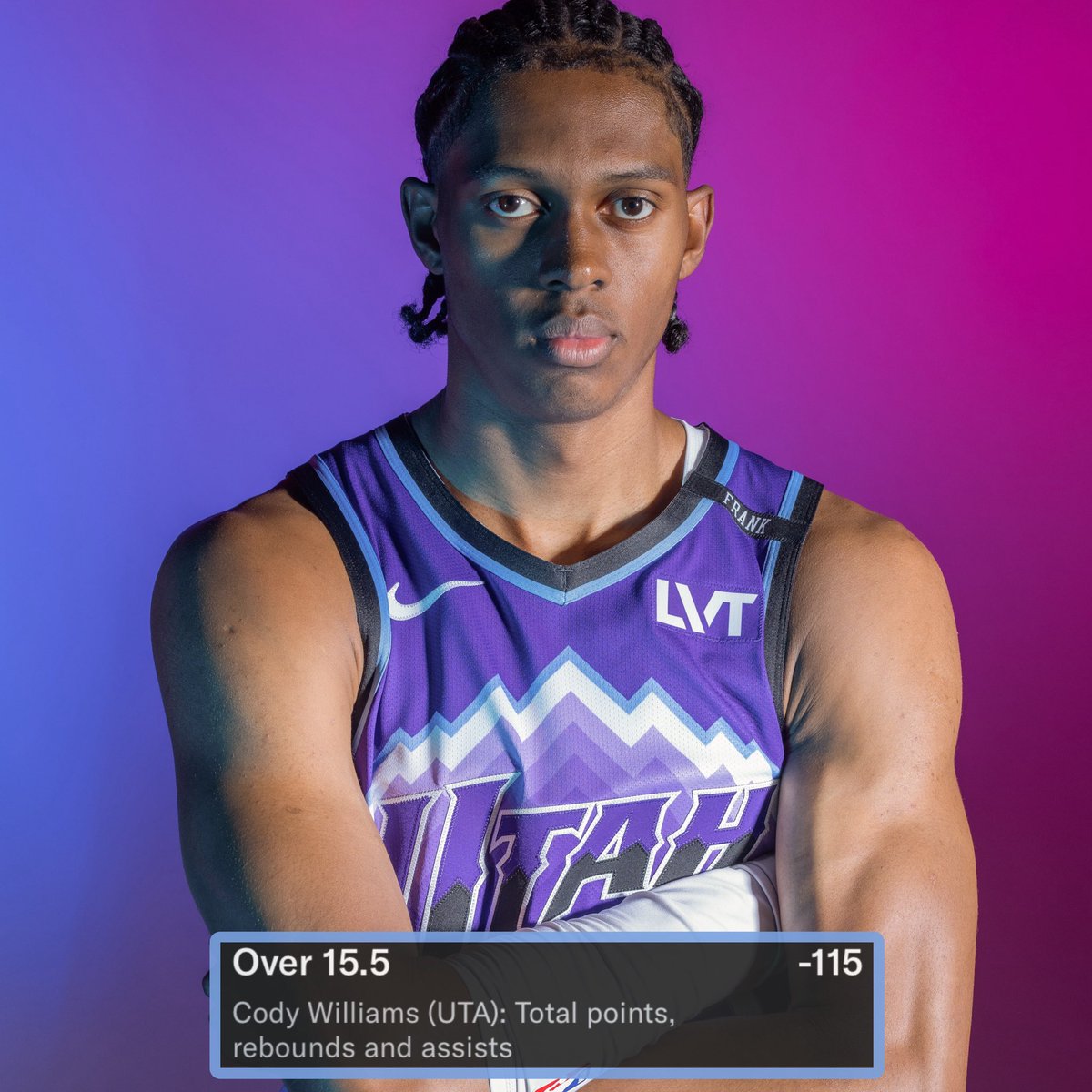 QuentinLocks's tweet image. BACK THE YOUNG GUN TONIGHT⭐️

Cody Williams O 15.5 PRA
(-115 BetMGM | #TakeNote )

NBA Thursday Prop #2🏀
❤️50 LIKES FOR THE NEXT PROP!

Tons of volume and opportunities should be in store for Cody tonight against the Blazers. 

The Jazz continue to be without everyone lol…no
