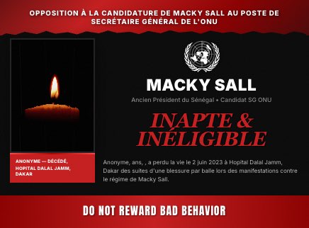 Découvrez pourquoi Macky Sall est inapte au poste de Secrétaire général de l'ONU. nonamacky.org #StopMackySall