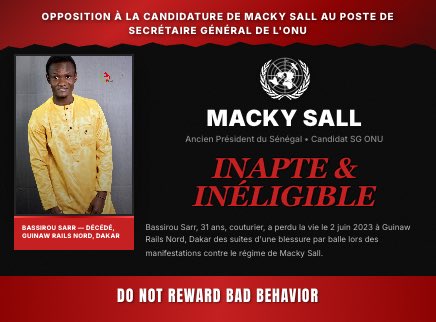 Découvrez pourquoi Macky Sall est inapte au poste de Secrétaire général de l'ONU. nonamacky.org #StopMackySall