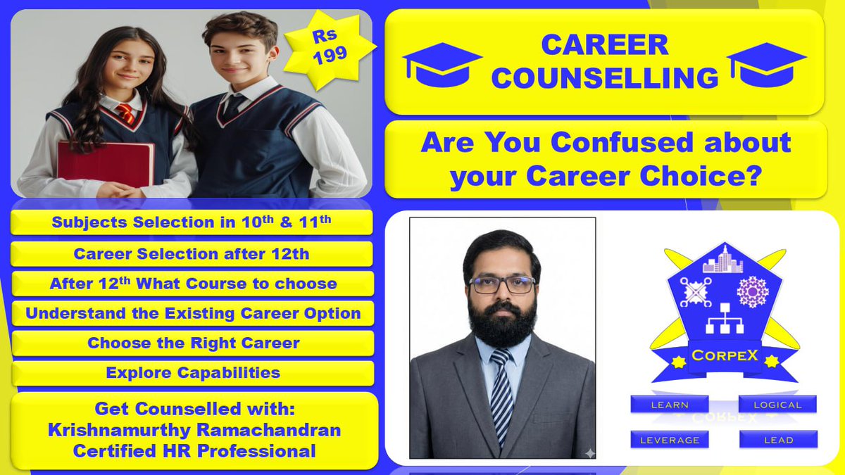 CorpeXOfficial's tweet photo. Confused about your career choice? Do not worry? Take up the session with me and will help you out
Book your slots at Rs 199/-
Submit Form: https://t.co/zF0N9PYzJI

Date: 15th March 2026
Time: 10:30 AM TO 12:00 PM

Zoom Meetings details will be shared separately thank you https://t.co/edVdKiKmFQ
