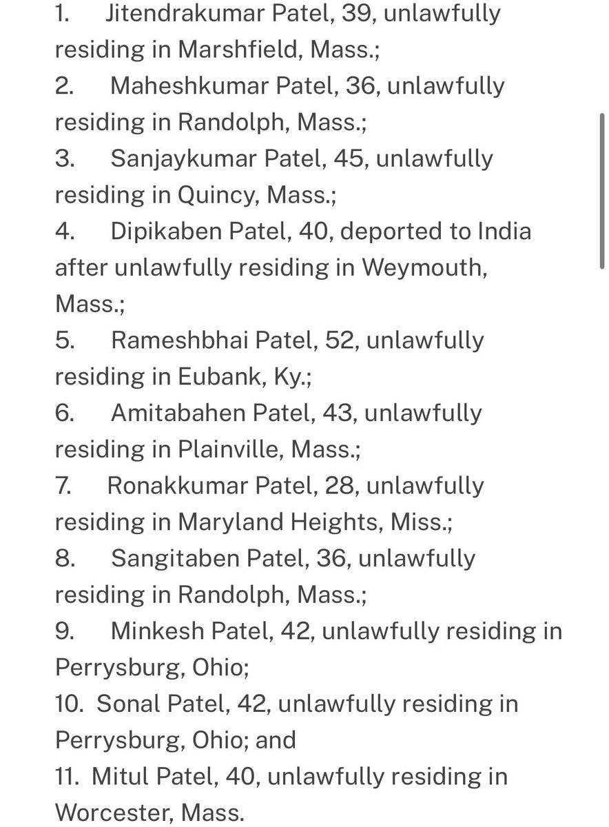 Smirkley's tweet image. FBI arrested 11 Indian nationals named Patel in an immigration scam. They staged fake armed robberies at convenience stores to help participants fraudulently qualify for U Visas, granted to crime victims who assist law enforcement.