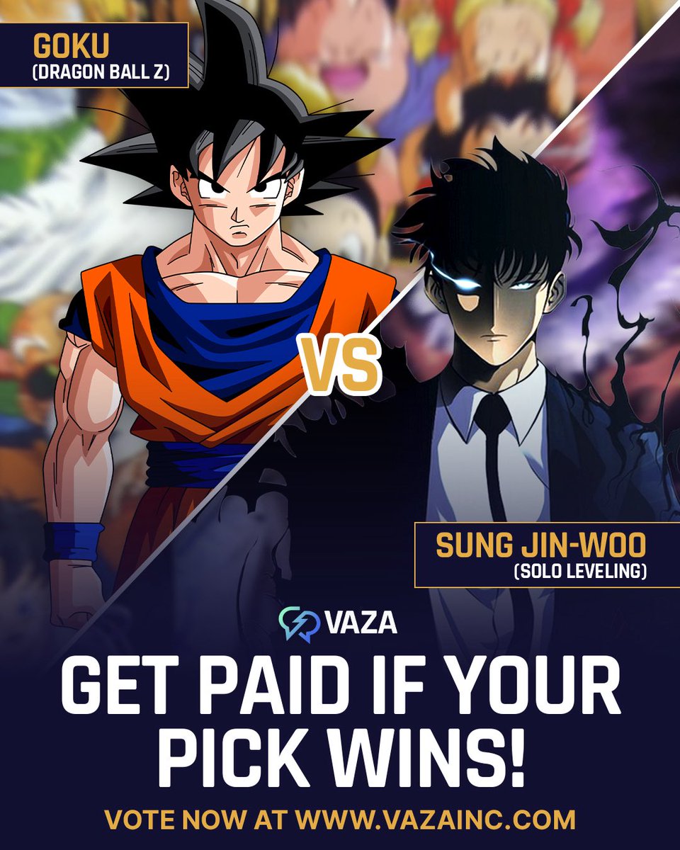 vazainc's tweet photo. FINALS - GOKU vs JINWOO 👀🚨

YOU decide the winner 🏆 

Vote and stake NOW on VAZA, get PAID if your pick wins 💰(Voting link in @vazainc bio) https://t.co/IiSplZz8Tz