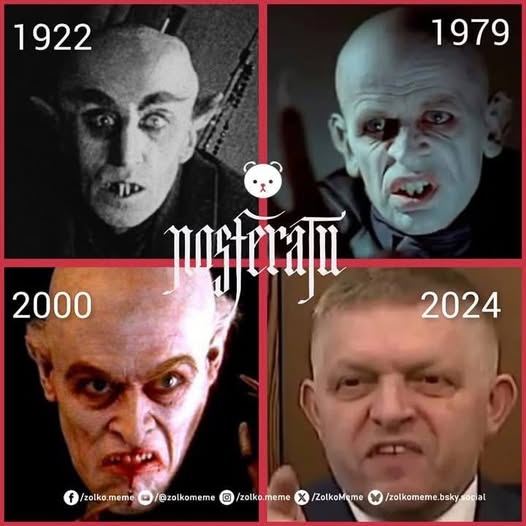 Upír z Nosferatu v průběhu času. 🤣🤣🤣
Zdroj: FB