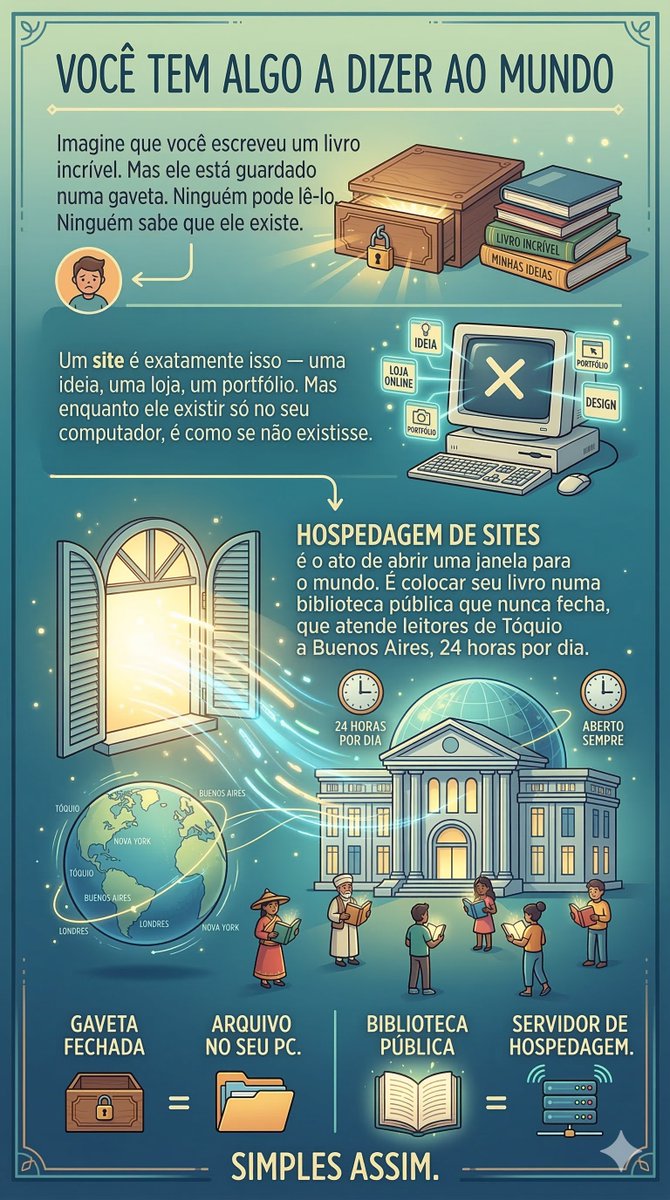 AgileHost's tweet photo. Imagine que você escreveu um livro incrível. Mas ele está guardado numa gaveta. Ninguém pode lê-lo. Ninguém sabe que ele existe.

Um site é exatamente isso — uma ideia, uma loja, um portfólio. Mas enquanto ele existir só no seu computador, é como se não existisse. https://t.co/2F18z0K8w4