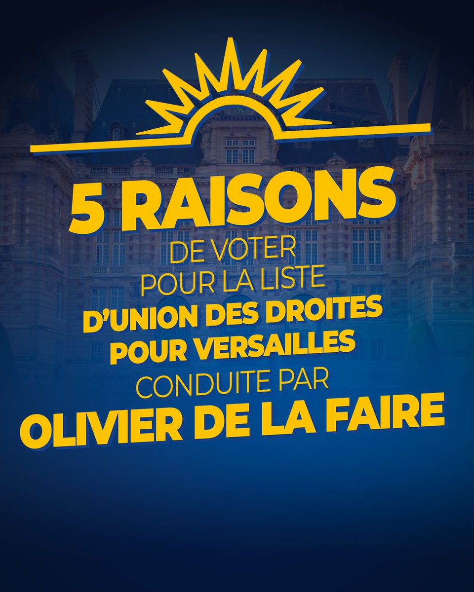 ud_versailles's tweet photo. Le 15 mars, vous avez la possibilité de changer le destin de notre ville.
Vous avez le pouvoir de lui redonner l'énergie économique, l'autorité et surtout de préserver cette ville exceptionnelle.

On compte sur vous ! Ensemble, réveillons Versailles 💙💛 https://t.co/TeboEn8Pgb