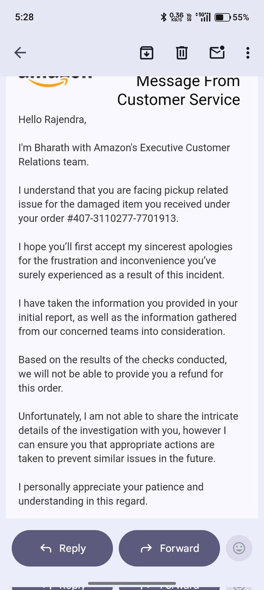 rajubishno92444's tweet image. Received a damaged Samsung mobile from Amazon (Order ID: 407-3110277-7701913). Open box delivery was cancelled by Amazon before delivery. Now refund is denied after investigation without explanation. This is unfair.

Please resolve this issue.

@AmazonHelp #Amazon #RefundIssue