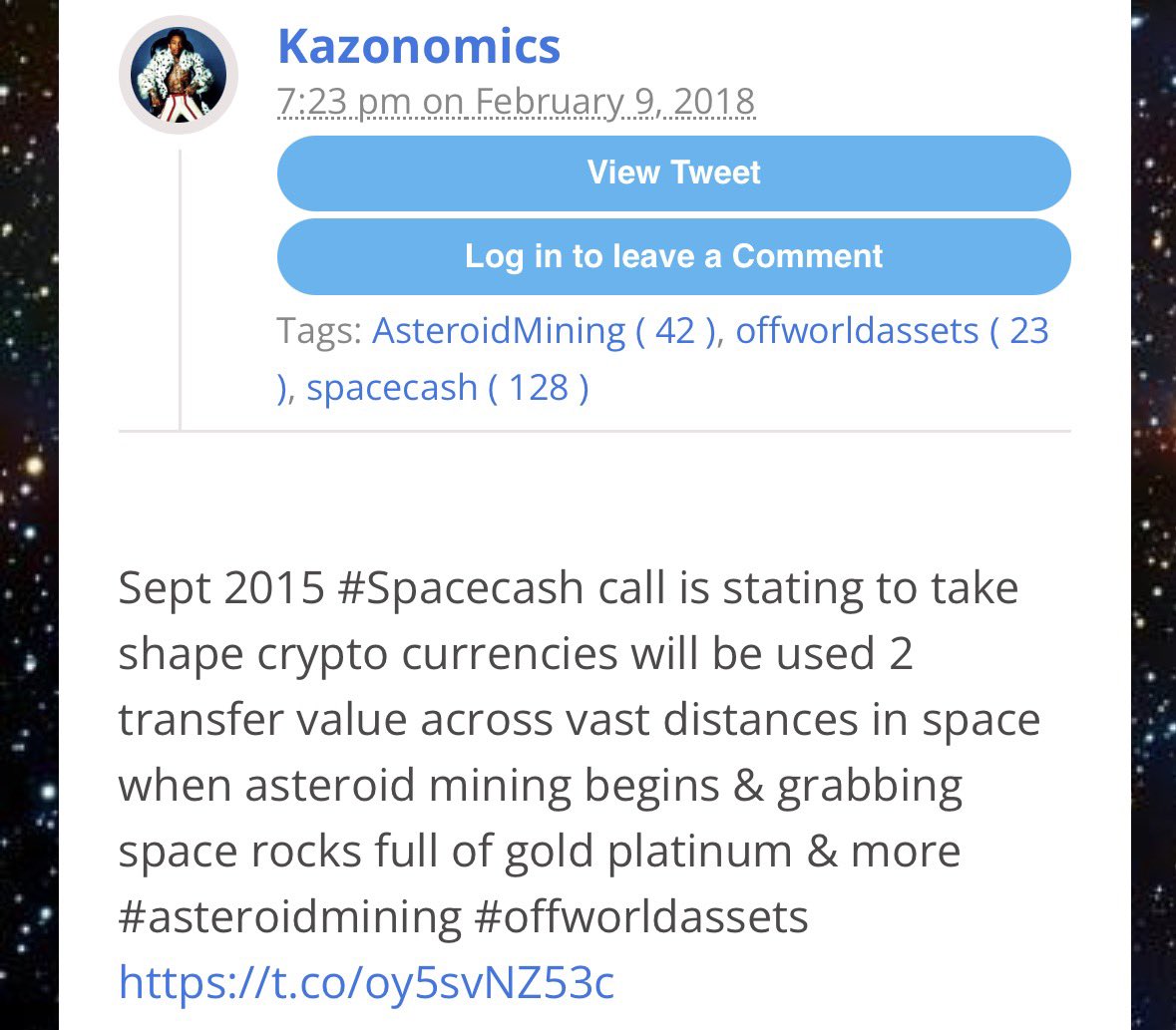 C0nd0rX's tweet photo. @WatcherGuru That looks like #spacecash that #NomicsFam called years ago @TheRealNomics @winternomics π https://t.co/Zj1kqErU4a