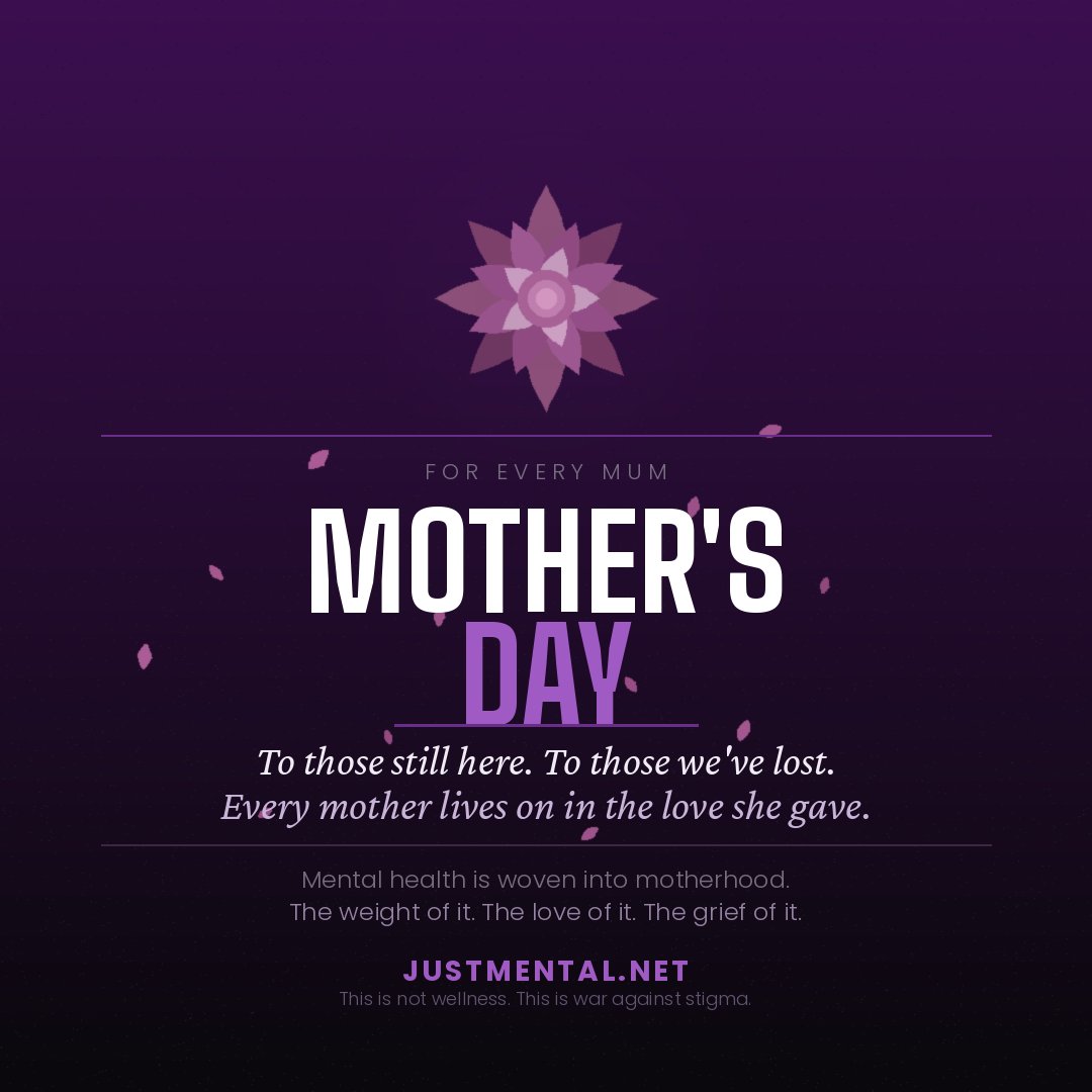 JustMentalBrand's tweet photo. To every mum still fighting. And to every mum we've lost.
Today, we don't just celebrate, we hold space.
Mental health is woven into motherhood. The weight of it. The love of it. The grief of it.
You are not forgotten. 💜
Happy Mother's Day.
#MothersDay #MentalHealth #JustMental https://t.co/xBDqTjwpk1