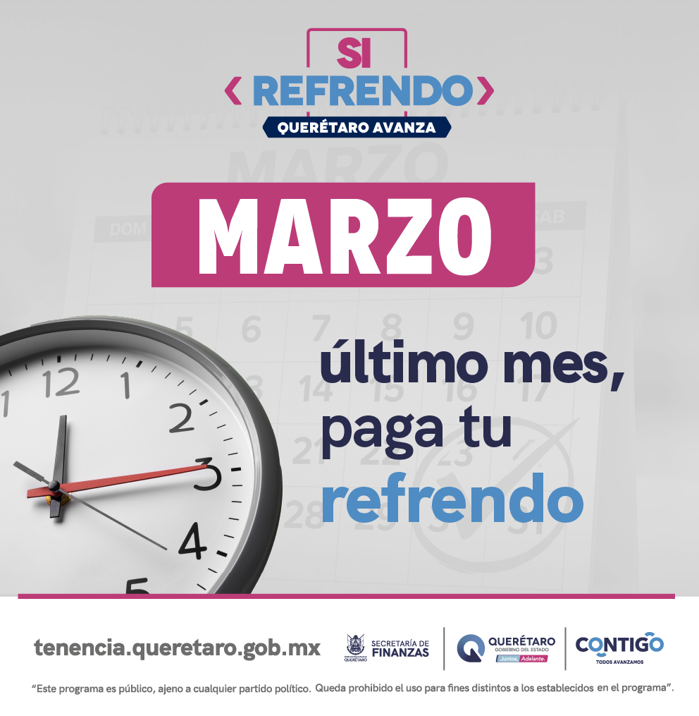 gobqro's tweet photo. ¡Aprovecha los beneficios al pagar tu #refrendo en marzo en #Querétaro! 🚗

Todavía puedes disfrutar de la Tenencia Cero y seguro vehicular gratis. ✅

¡Elige el medio de pago que más te convenga, el tiempo se acaba! 📱

¡#Contigo nuestro estado avanza! #SíRefrendo #AppQro https://t.co/e1vxTcZl4W