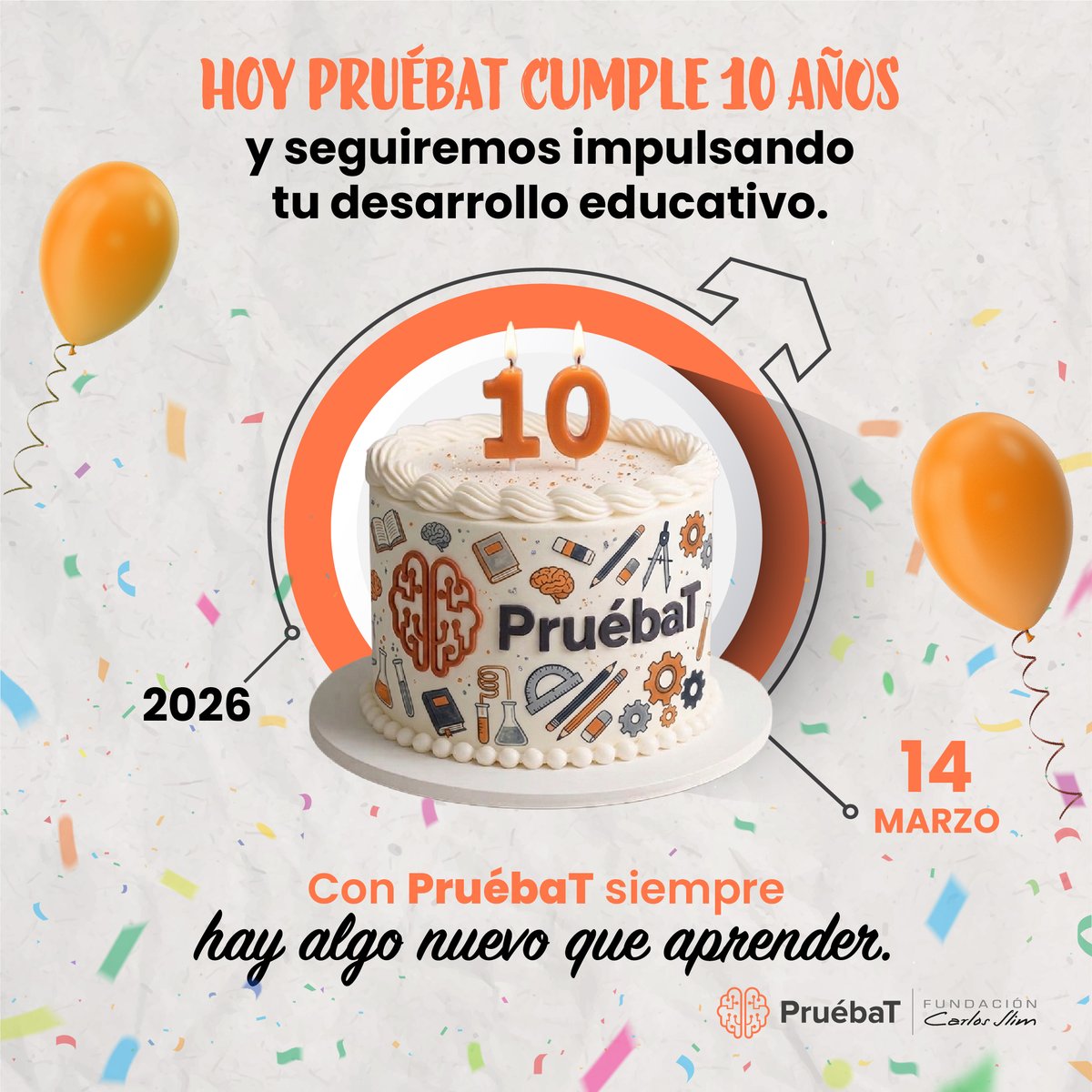 PruebaT_org's tweet photo. ¡PruébaT cumple 10 años! 🎉

Gracias por ser parte de esta comunidad que aprende, practica y crece cada día.

Regístrate aquí 🚀 https://t.co/u1HOgu2aVy

🧠 Con PruébaT siempre hay algo nuevo que aprender.

#PruébaT #FCS #10Años #Aniversario #PlataformaEducativa https://t.co/LBNRcz1ZNz