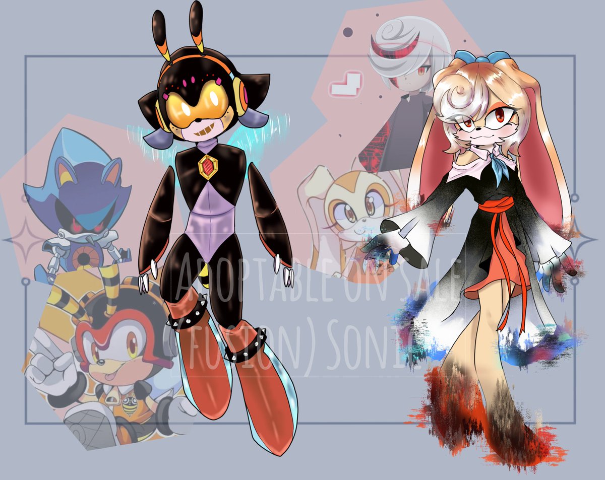 Adoptables On sale! 🌟
(Sonic fusion)
✦Includes 1 chibi version and  1 half-body sketch pose

Cream X Sage : 120$
ko-fi.com/s/3c6285a10f

Charmy X metal Sonic :120$
ko-fi.com/s/2ea8341798

#adoptable #oc #fusion #sonic #furry #adoptables